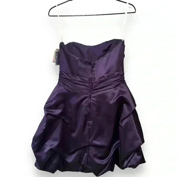 NWT David’s Bridal Strapless Short Bubble Skirt Rouched Waist Lapis/Purple Dress - Picture 12 of 16